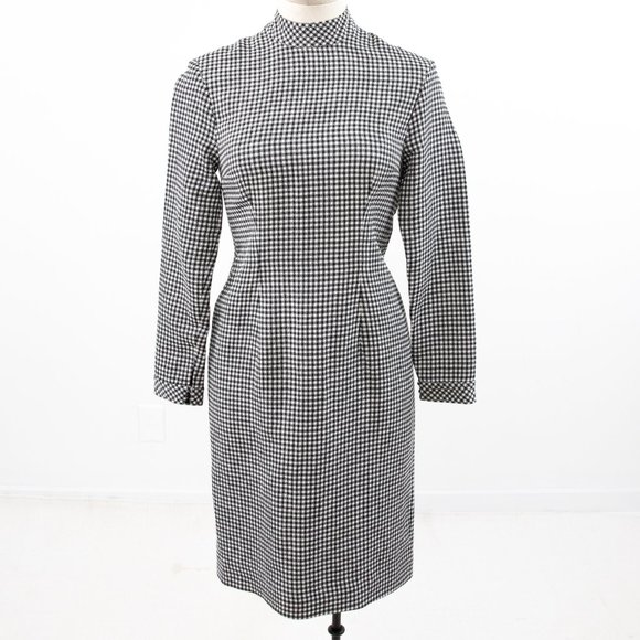Vintage M Wool Silk Gingham Plaid Check Dress - Picture 12 of 12